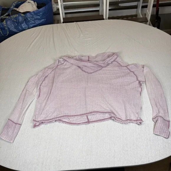 We The Free Purple Pink Waffle Knit Distressed Cropped oversized Hoodie large - Picture 1 of 5